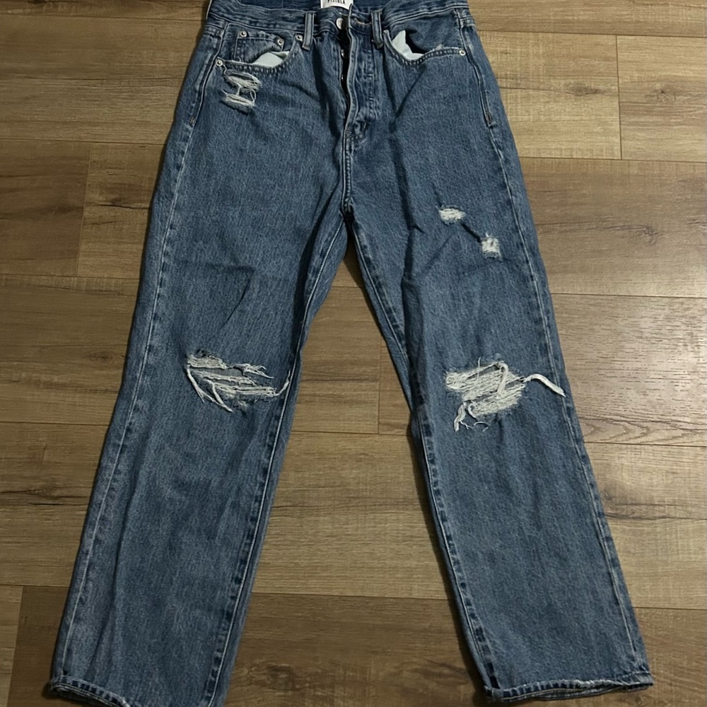 Pistola Blue Ankle Cropped Jeans with Distressed Details